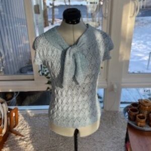 Vintage Blue Metallic Knit short-sleeve sweater - S